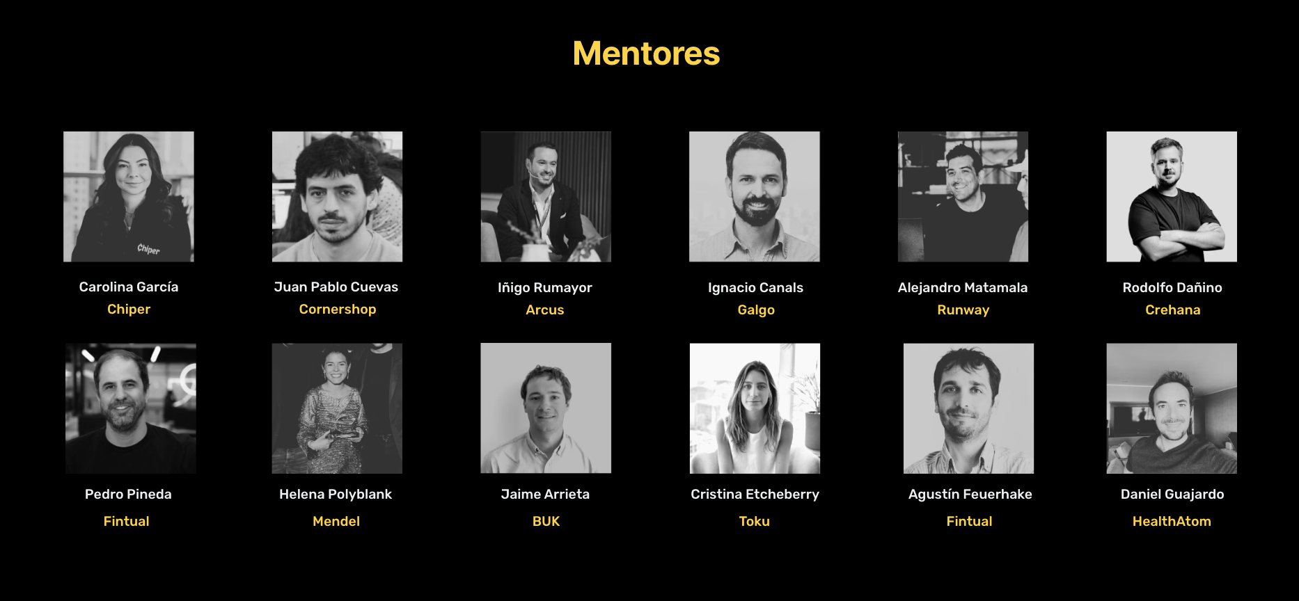 Algunos de los mentores que han apoyado a las startups de Platanus regularmente. 